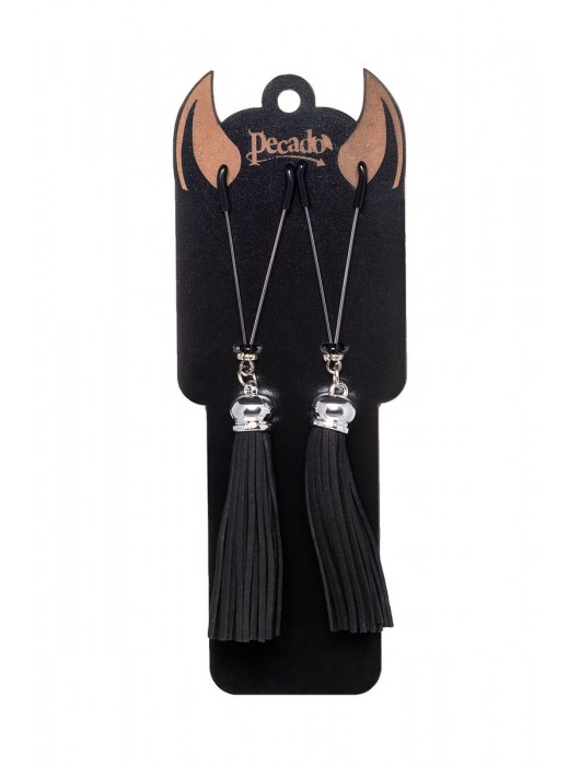 Зажимы на соски «Вилки» с черными кисточками из замши - Pecado - купить с доставкой в Калуге