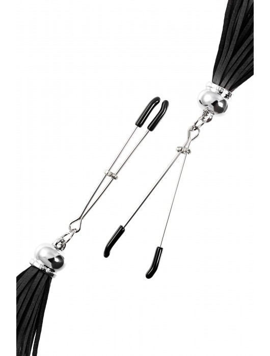 Зажимы на соски «Вилки» с черными кисточками из замши - Pecado - купить с доставкой в Калуге