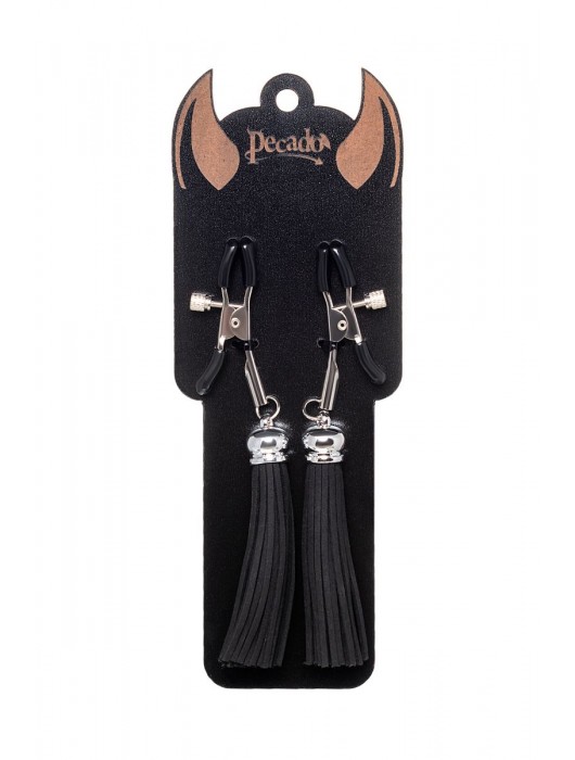Зажимы на соски «Прищепки» с черными кисточками из замши - Pecado - купить с доставкой в Калуге