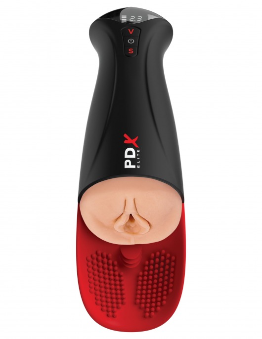 Телесный мастурбатор-вагина в черной колбе с вибрацией Fuck-O-Matic Pro XL - Pipedream - в Калуге купить с доставкой
