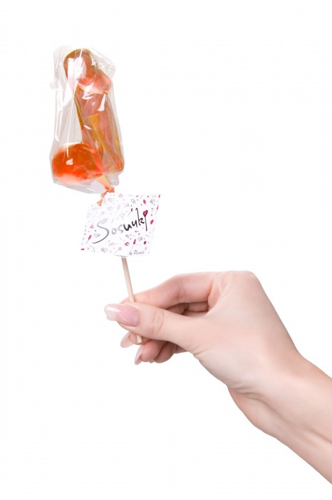 Оранжевый леденец в форме члена со вкусом амаретто - 80 гр. - Sosuчki - купить с доставкой в Калуге