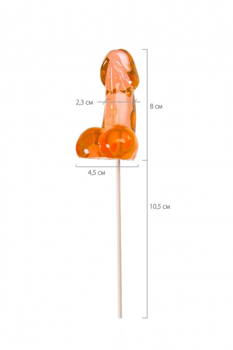 Оранжевый леденец в форме члена со вкусом амаретто - 80 гр. - Sosuчki - купить с доставкой в Калуге
