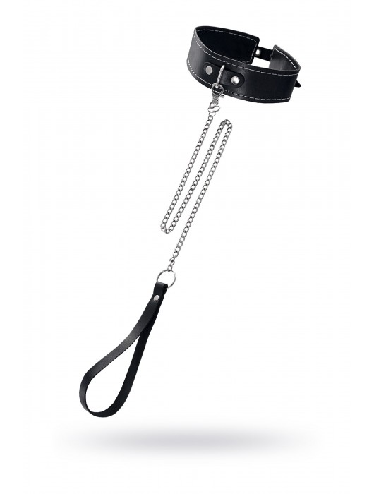 Кожаный двухслойный ошейник с белой строчкой и поводком - Pecado - купить с доставкой в Калуге