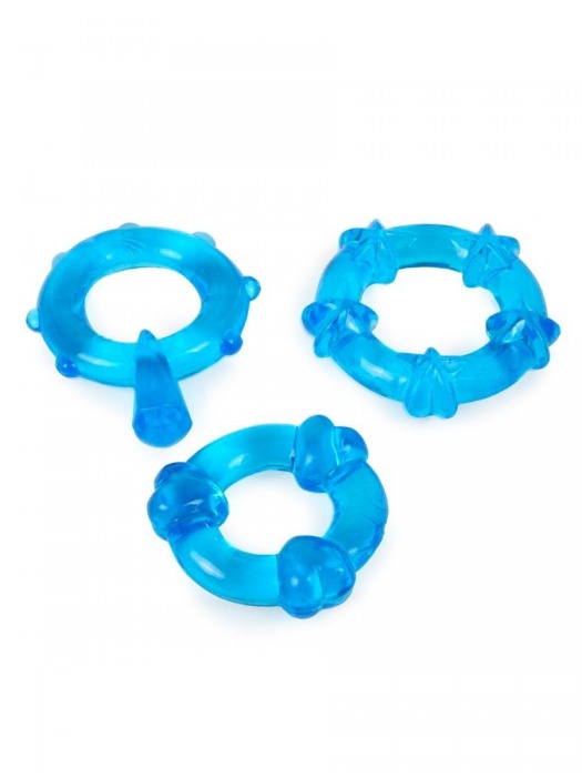 Набор из 3 синих эрекционных колец с различным рельефом - Erowoman-Eroman - в Калуге купить с доставкой