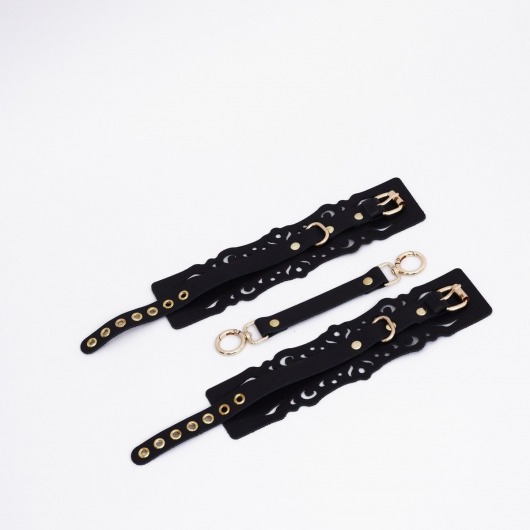 Черный кожаные оковы с узорами и золотистой фурнитурой - Crazy Handmade - купить с доставкой в Калуге