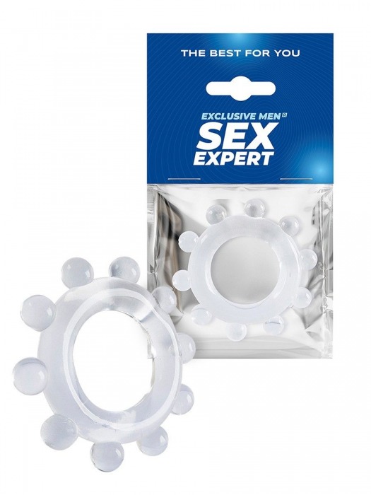 Прозрачное эрекционное кольцо со стимулирующими шариками - Sex Expert - в Калуге купить с доставкой