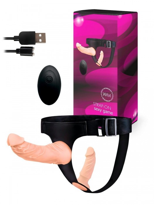 Женский страпон с 2 насадками, вибрацией и пультом ДУ - Erowoman-Eroman - купить с доставкой в Калуге