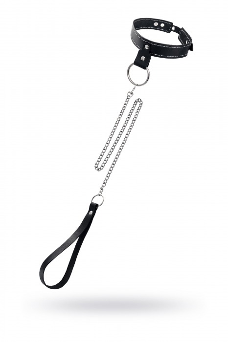 Черный узкий однослойный ошейник с серебристым поводком-цепочкой - Pecado - купить с доставкой в Калуге