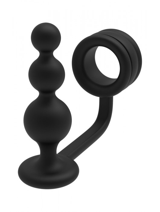 Черное эрекционное кольцо с анальной елочкой Cockring With Beaded Anal Plug - Dream Toys - в Калуге купить с доставкой