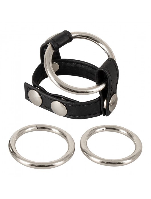 Подхват для мошонки с 3 съемными эрекционными кольцами Leder-Riemen - Orion - в Калуге купить с доставкой