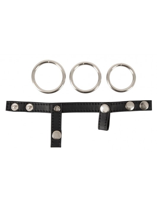 Подхват для мошонки с 3 съемными эрекционными кольцами Leder-Riemen - Orion - в Калуге купить с доставкой