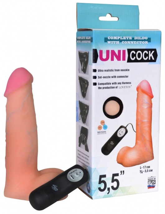 Фаллическая насадка Харнесс UNICOCK 5,5  с вибрацией - 17 см. - LOVETOY (А-Полимер) - купить с доставкой в Калуге
