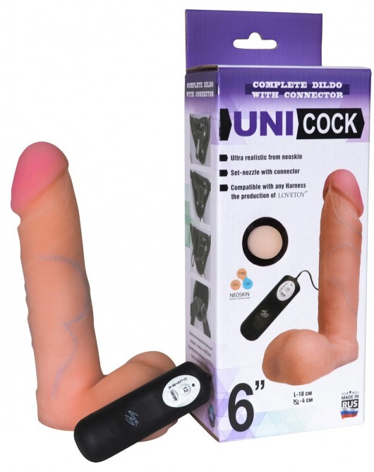 Фаллическая насадка Харнесс UNICOCK 6  с вибрацией - 18 см. - LOVETOY (А-Полимер) - купить с доставкой в Калуге