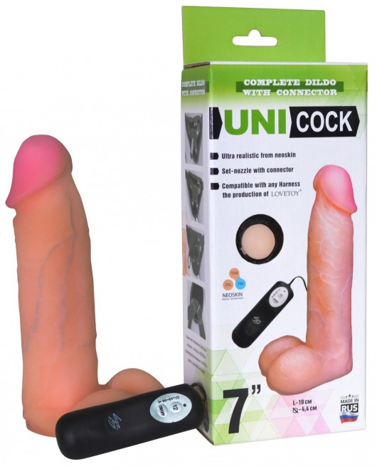 Фаллическая насадка Харнесс UNICOCK 7  с вибрацией - 19 см. - LOVETOY (А-Полимер) - купить с доставкой в Калуге