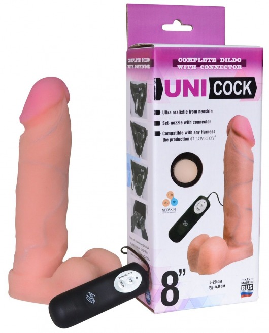 Фаллическая насадка Харнесс UNICOCK 8  с вибрацией - 20 см. - LOVETOY (А-Полимер) - купить с доставкой в Калуге
