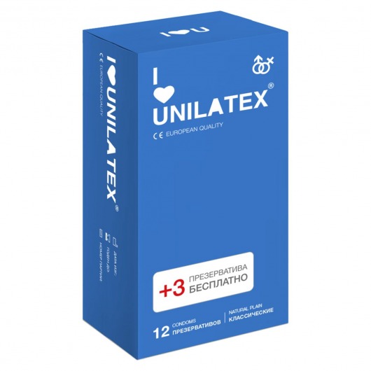 Классические презервативы Unilatex Natural Plain - 12 шт. + 3 шт. в подарок - Unilatex - купить с доставкой в Калуге