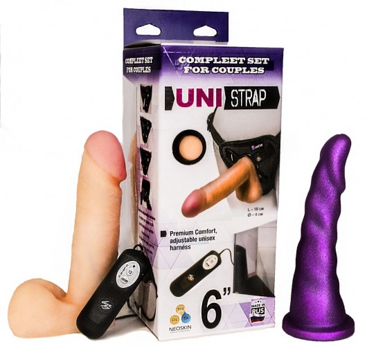 Вибрострапон с двумя насадками UniStrap - 18 и 18 см. - LOVETOY (А-Полимер) - купить с доставкой в Калуге