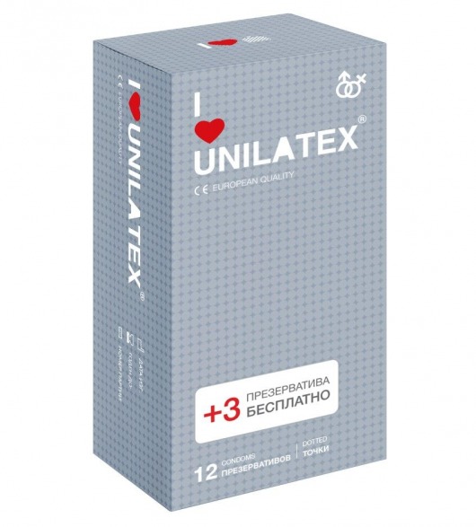 Презервативы с точками Unilatex Dotted - 12 шт. + 3 шт. в подарок - Unilatex - купить с доставкой в Калуге