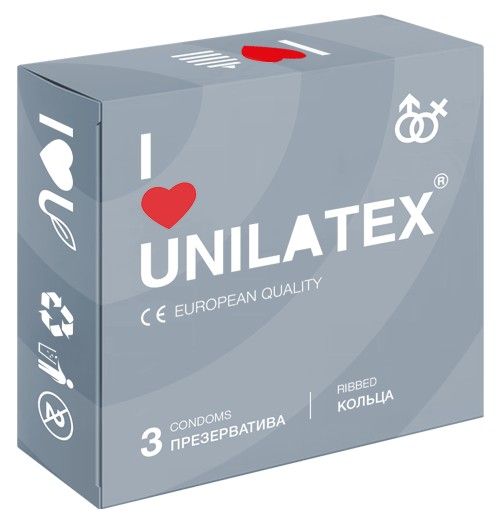 Презервативы с рёбрами Unilatex Ribbed - 3 шт. - Unilatex - купить с доставкой в Калуге