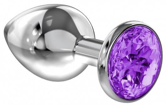 Малая серебристая анальная пробка Diamond Purple Sparkle Small с фиолетовым кристаллом - 7 см. - Lola Games - купить с доставкой в Калуге