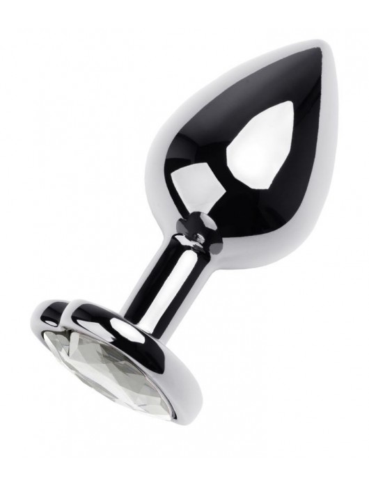 Серебристая анальная пробка с прозрачным кристаллом-сердцем - 8 см. - ToyFa - купить с доставкой в Калуге