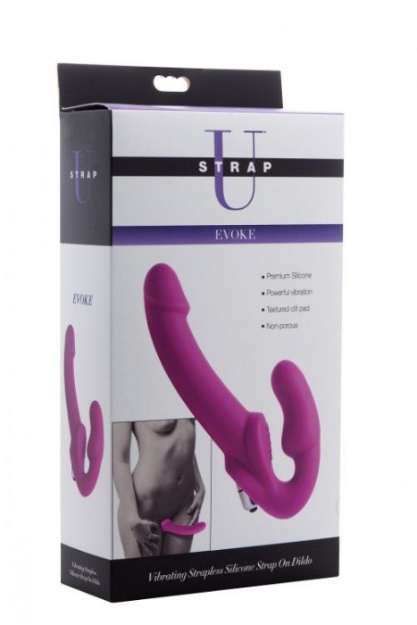 Ярко-розовый безремневой вибрострапон Evoke Vibrating Strapless Silicone Strap-on Dildo - XR Brands - купить с доставкой в Калуге