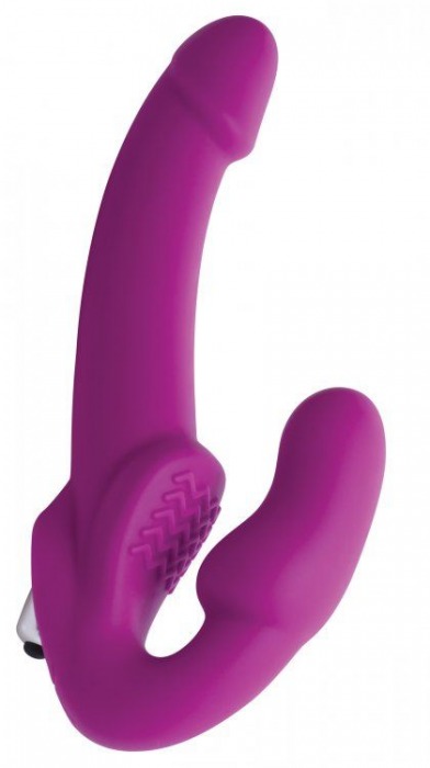 Ярко-розовый безремневой вибрострапон Evoke Vibrating Strapless Silicone Strap-on Dildo - XR Brands - купить с доставкой в Калуге