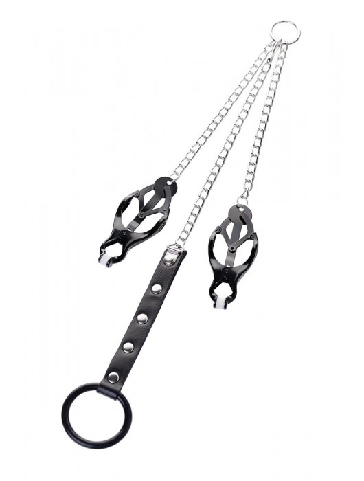 Черно-серебристые зажимы для сосков с кольцом для пениса TOYFA Metal - ToyFa - купить с доставкой в Калуге