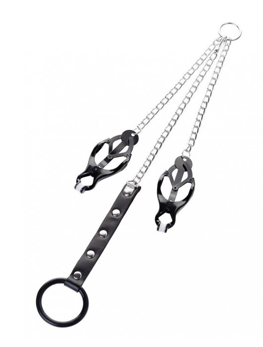 Черно-серебристые зажимы для сосков с кольцом для пениса TOYFA Metal - ToyFa - купить с доставкой в Калуге